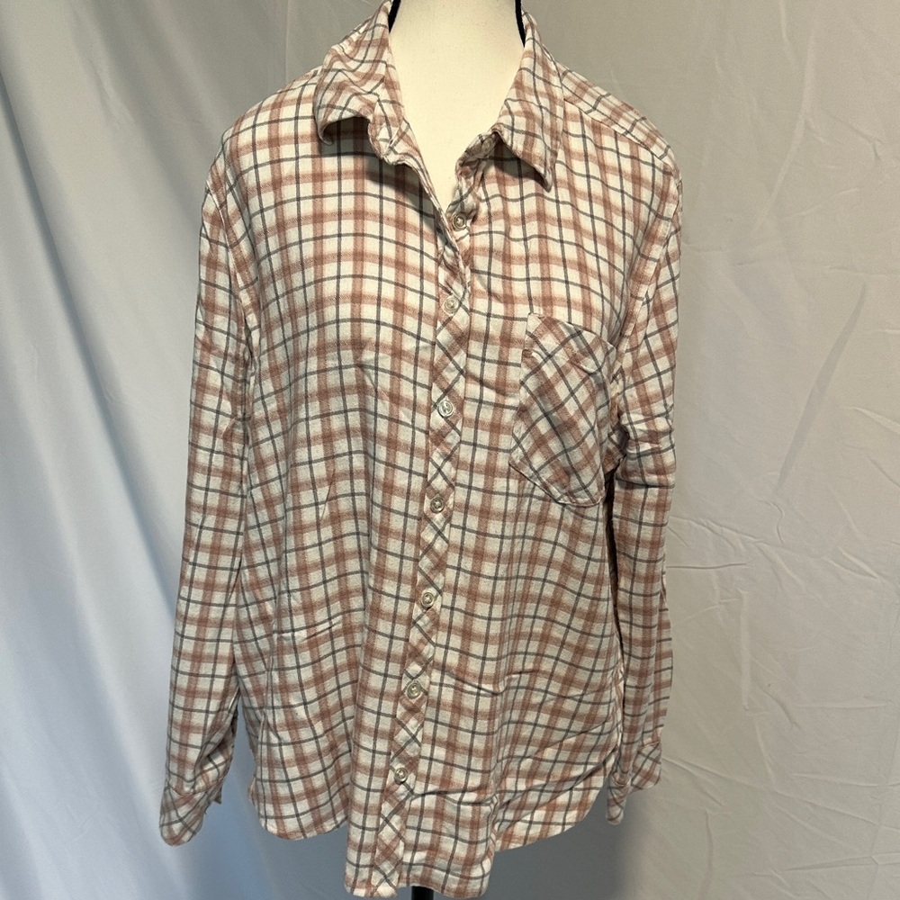 Maurices Beige and White Plaid Button-Down Shirt